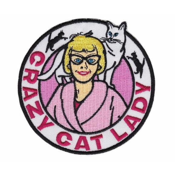 New Archie McPhee Crazy Cat Lady Cat Cats Kitten Kitty Embroidered Iron On Patch - Picture 1 of 2